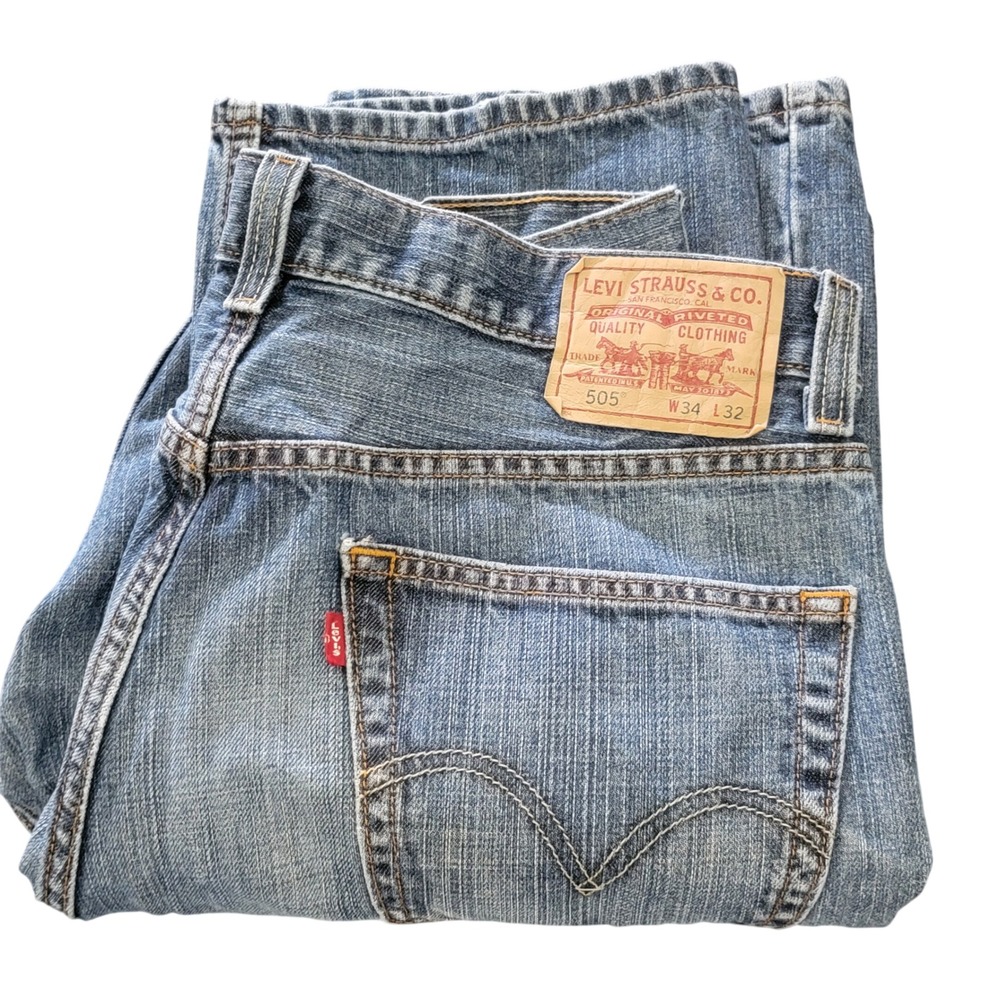 Levi's‎ 505 Regular Fit Jeans Mens 34x32 Blue Straight Leg Medium Wash Denim